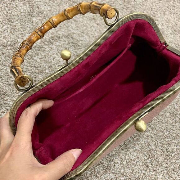 Handsewn Genuine Premium Pebble Leather Real Bamboo Handle Bag/Crossbody - Picture 13 of 14